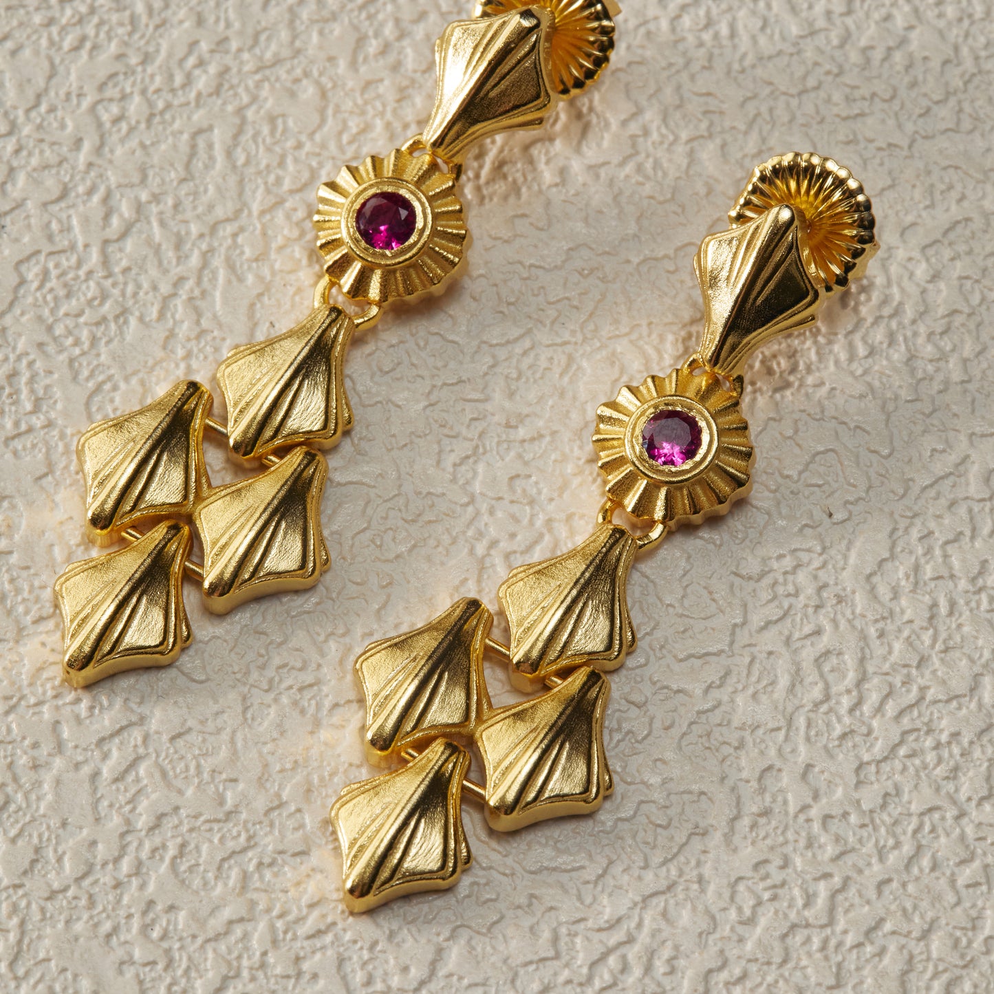 Zircon Inlay Earrings - Gold Plated Brass