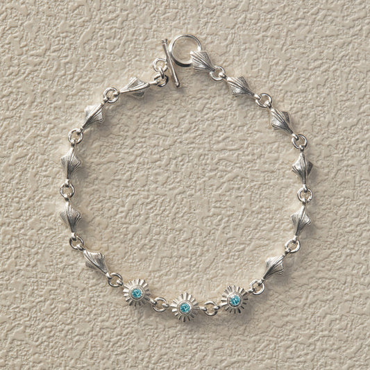 Shell Flower Stone Inlay Bracelet - Silver