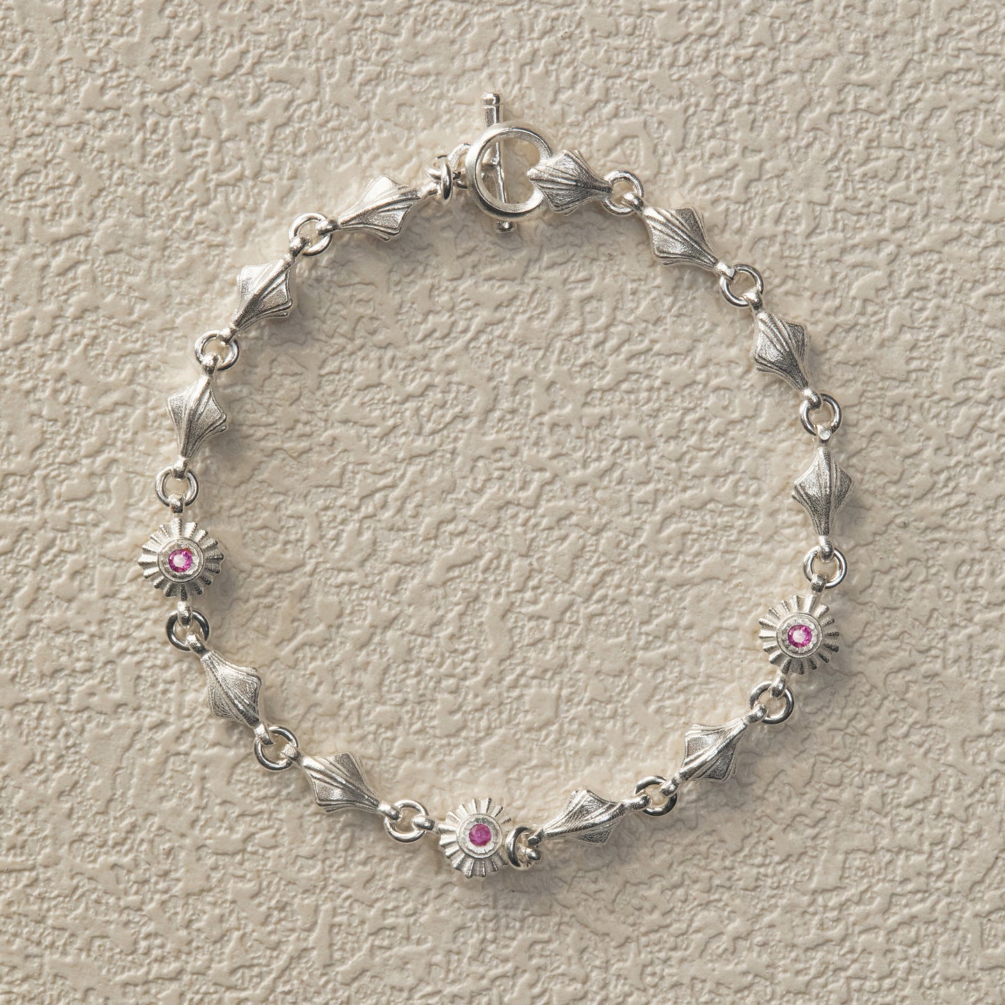 Shell Flower Stone Inlay Bracelet - Silver
